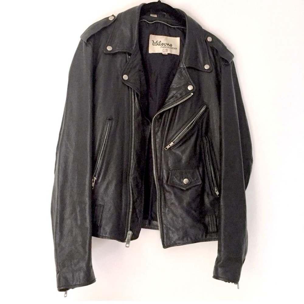 Vintage 80's Wilsons black leather biker jacket-Mens 40